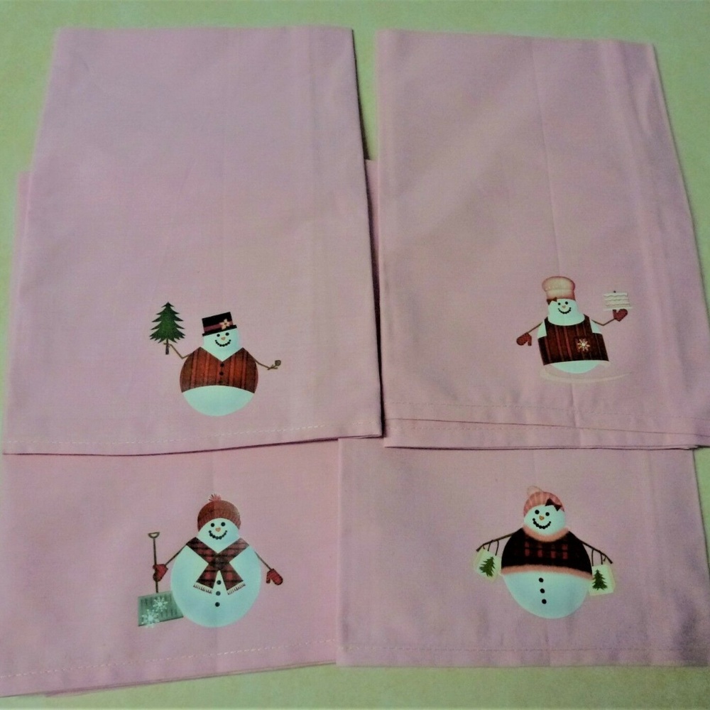 Set 4 Snowman Print Table Napkins Pink 20" x 20" New